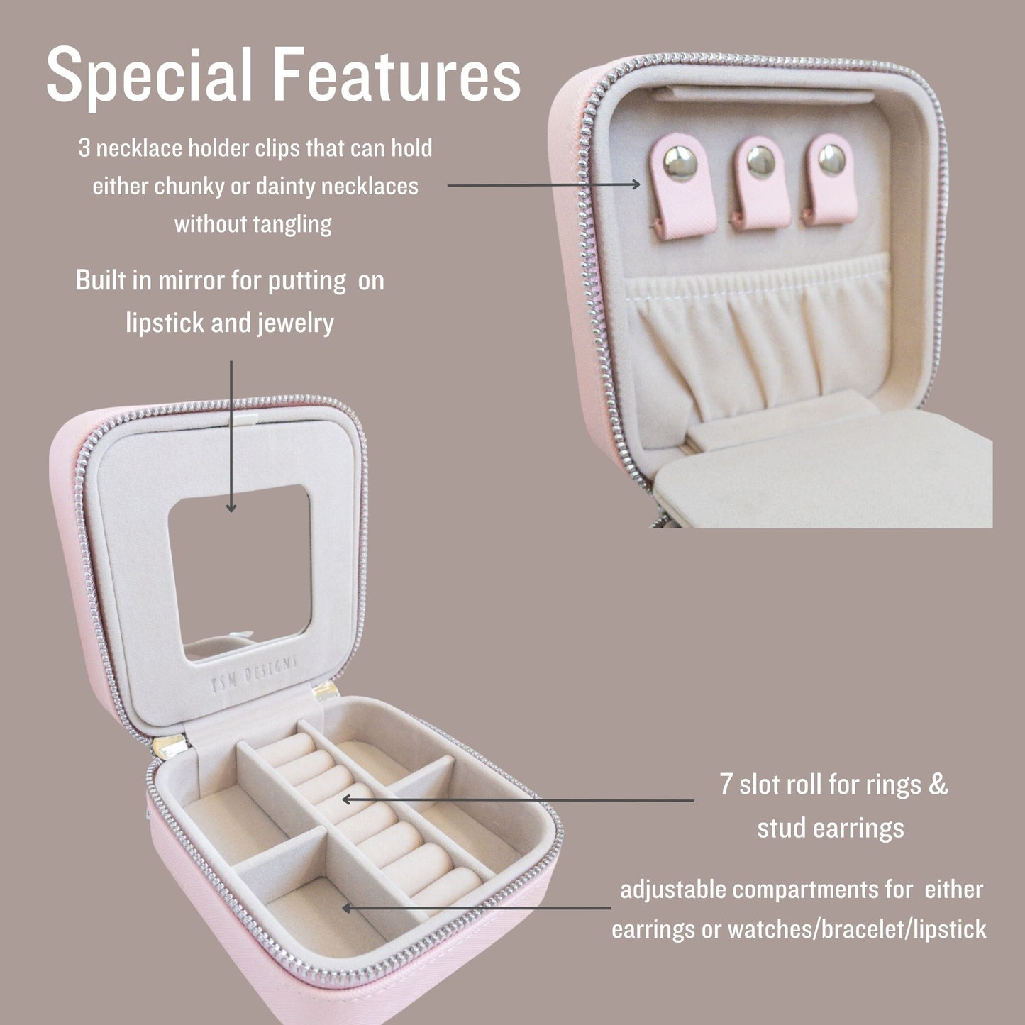 Vegan Leather Jewelry Organizer - Blush Pink