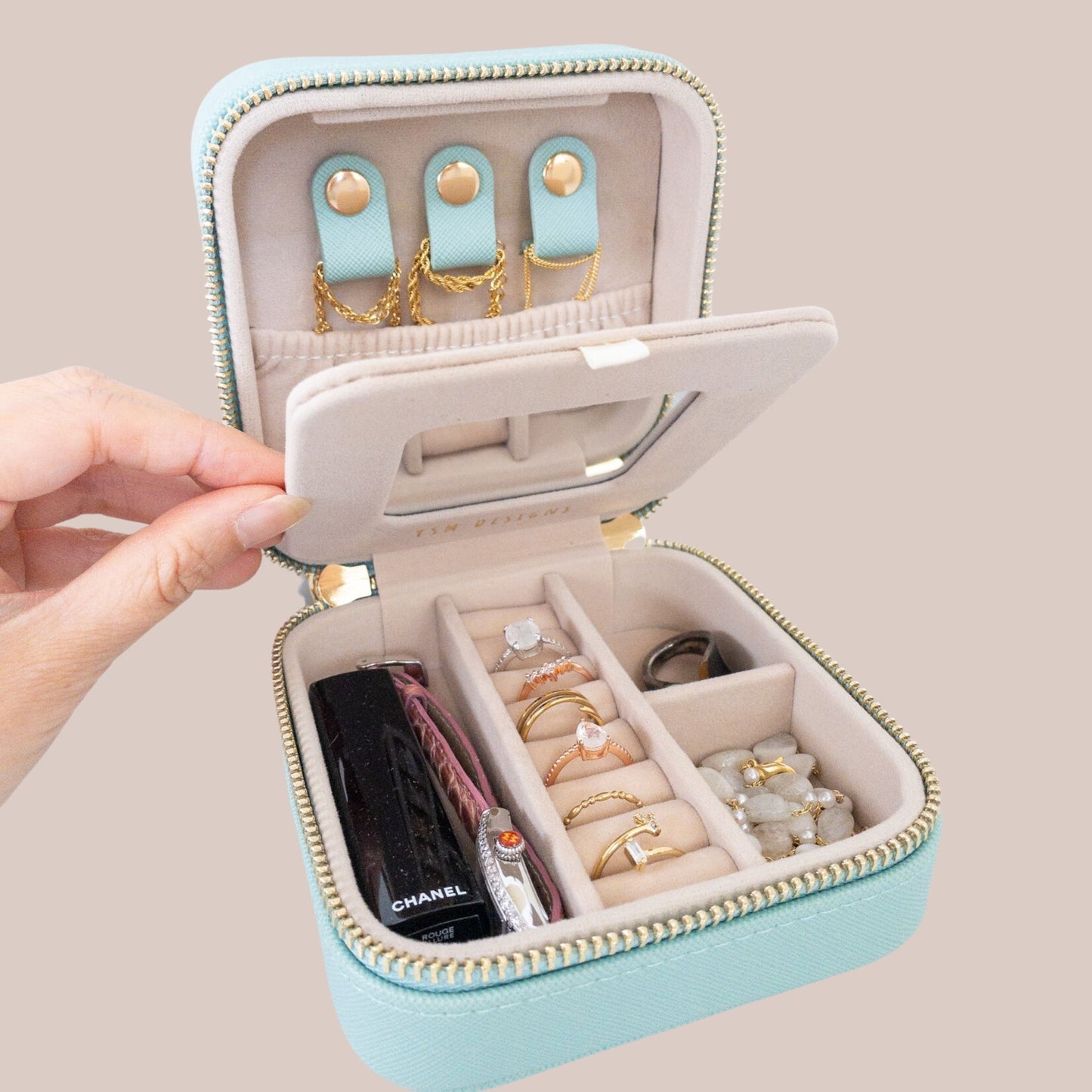 Vegan Leather Jewelry Organizer - Seafoam Green