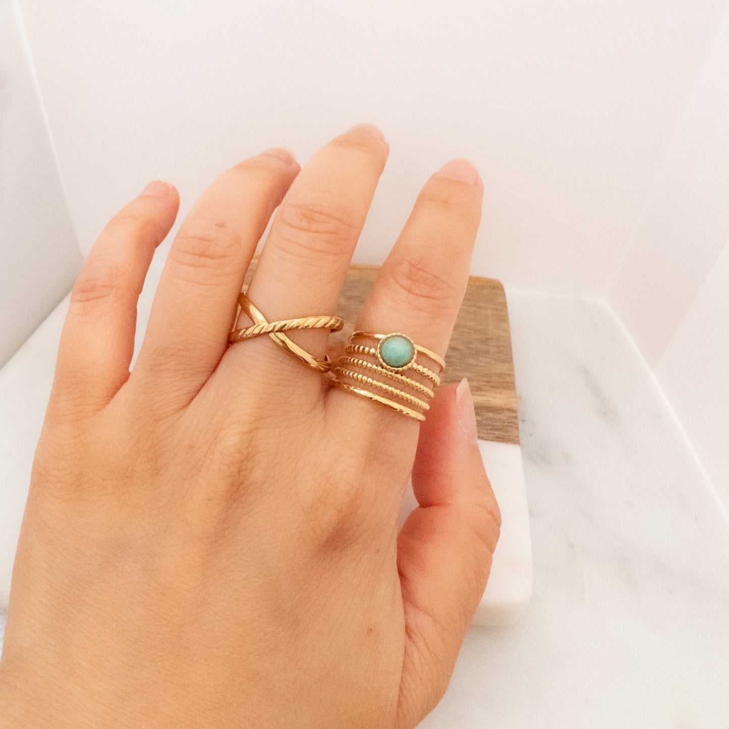 Amazonite Gemstone Adjustable Layered Ring
