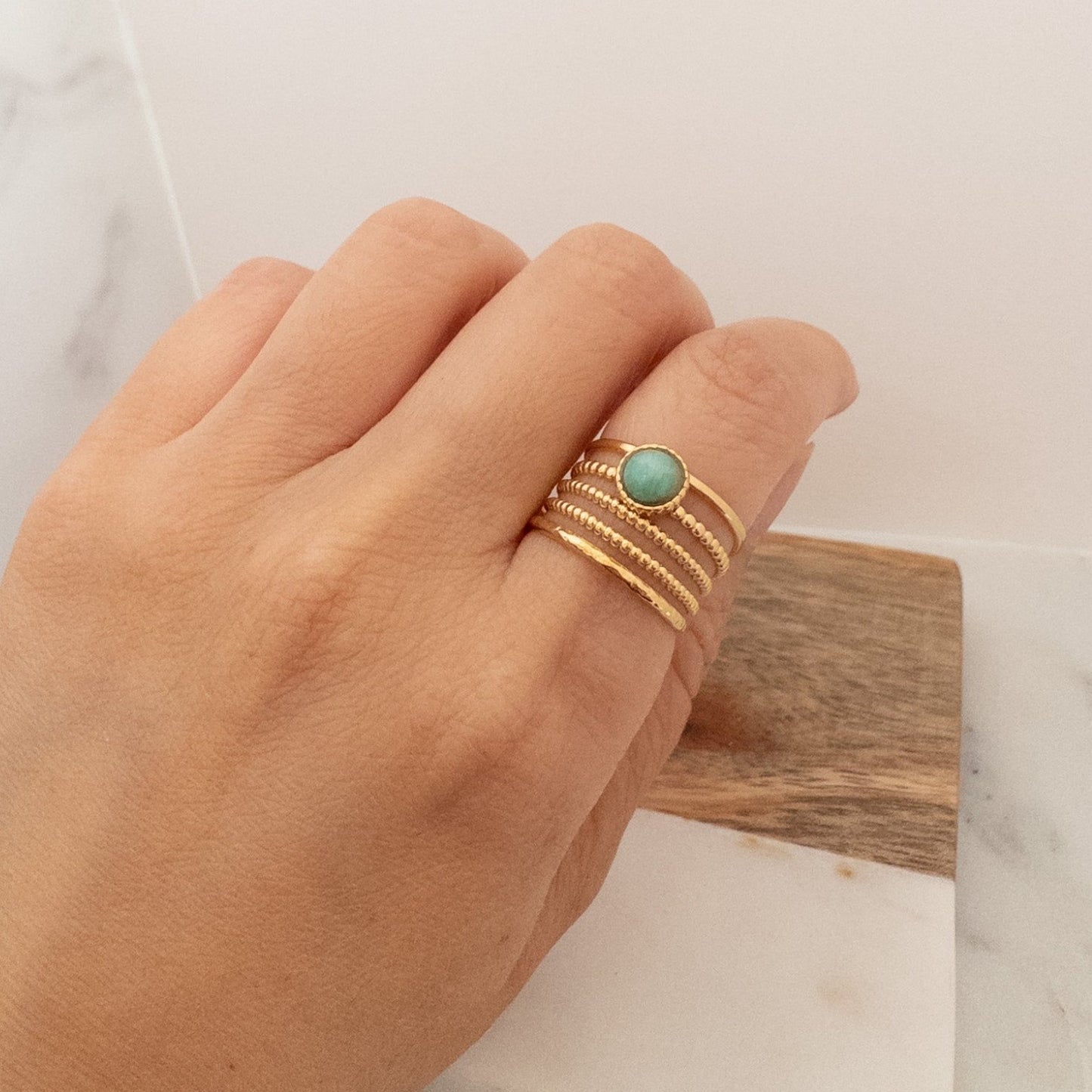Amazonite Gemstone Adjustable Layered Ring