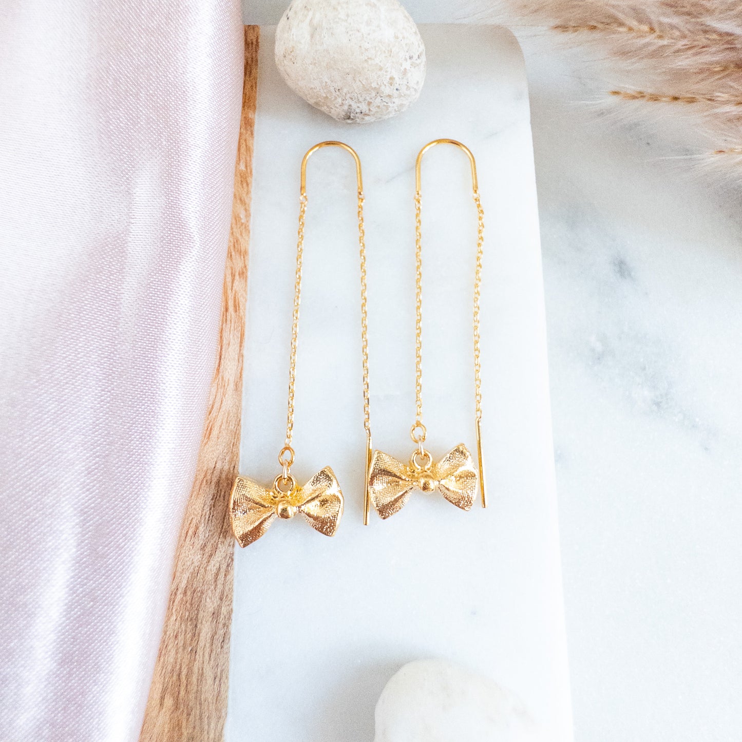 Gold Bow Threader Earrings