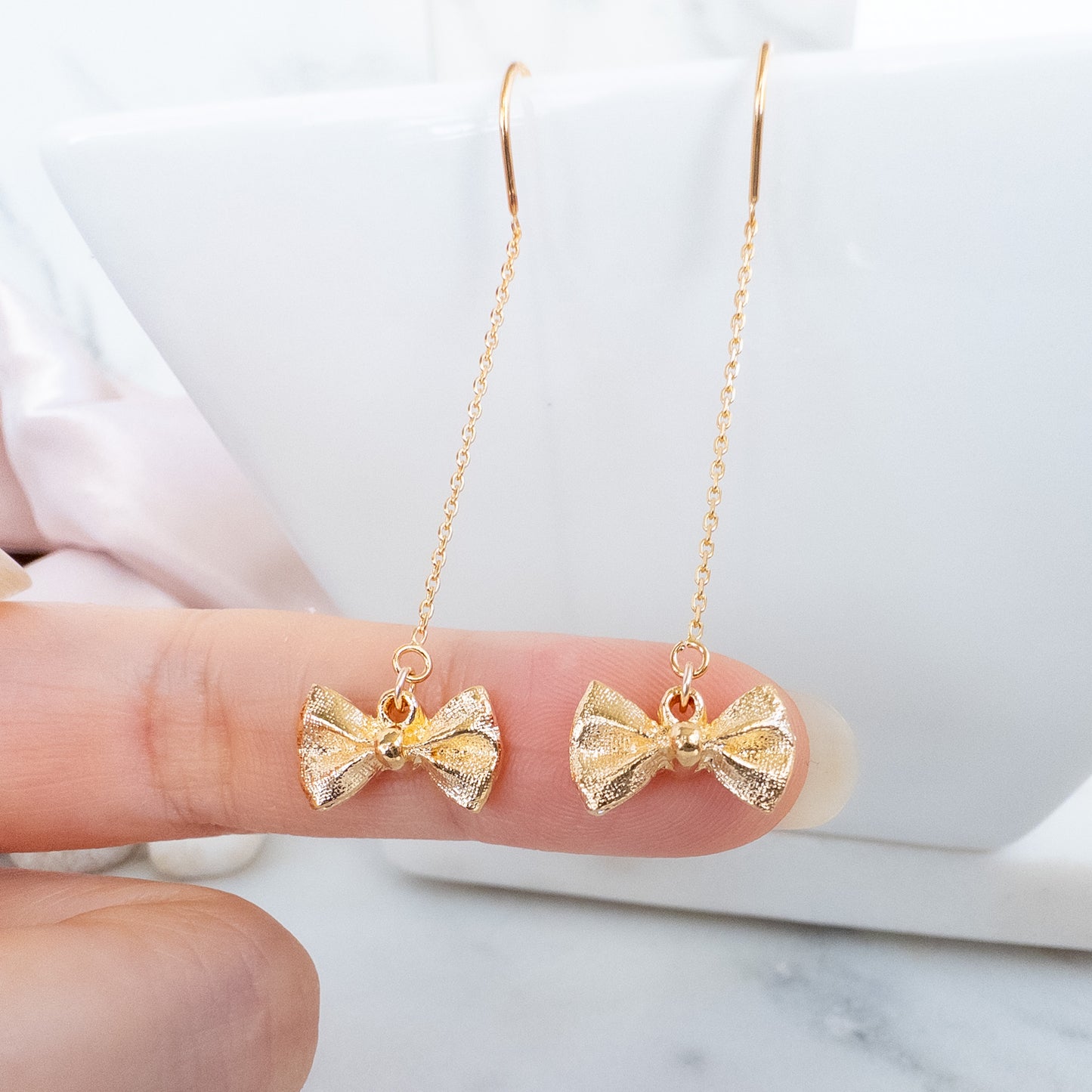 Gold Bow Threader Earrings