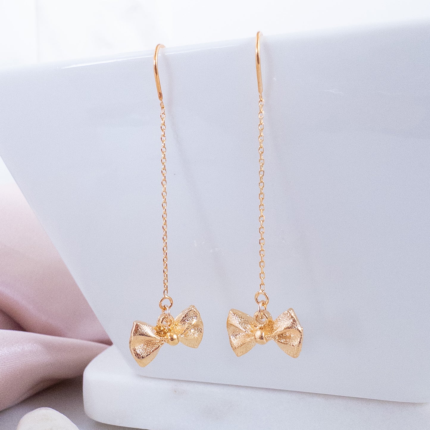 Gold Bow Threader Earrings