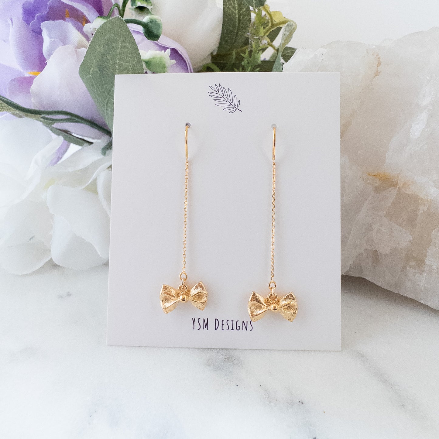 Gold Bow Threader Earrings