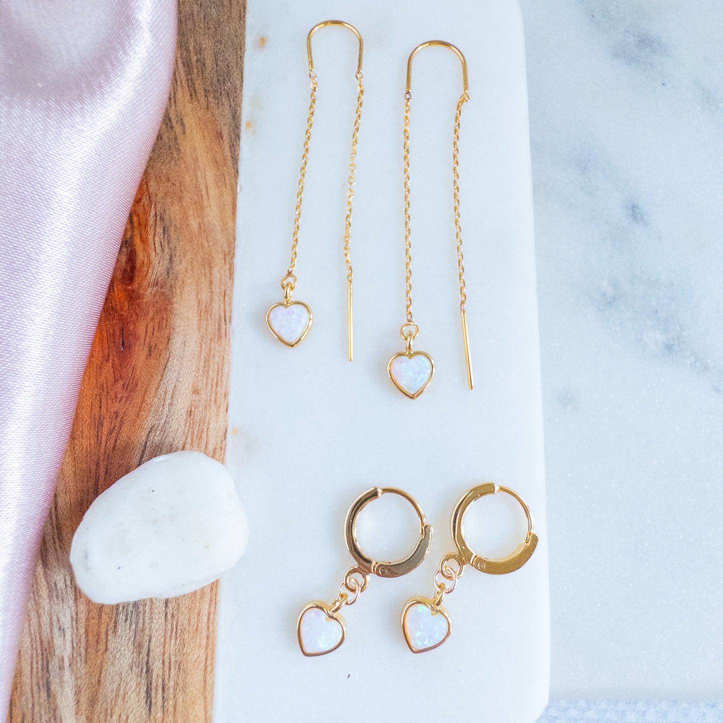 Heart Opal Threader Earrings