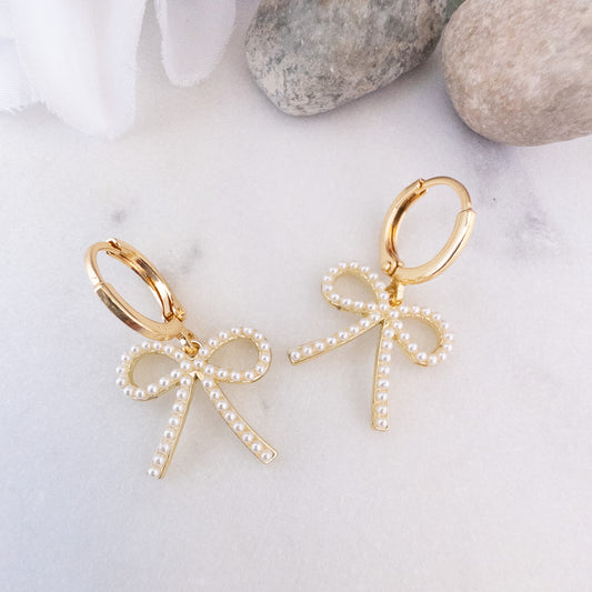 Pearl Bow Hoop Earrings