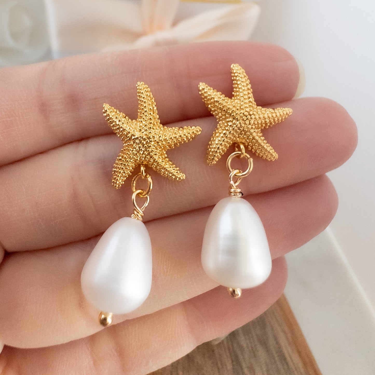 Seaside Charm Starfish & Pearl Drop Earrings