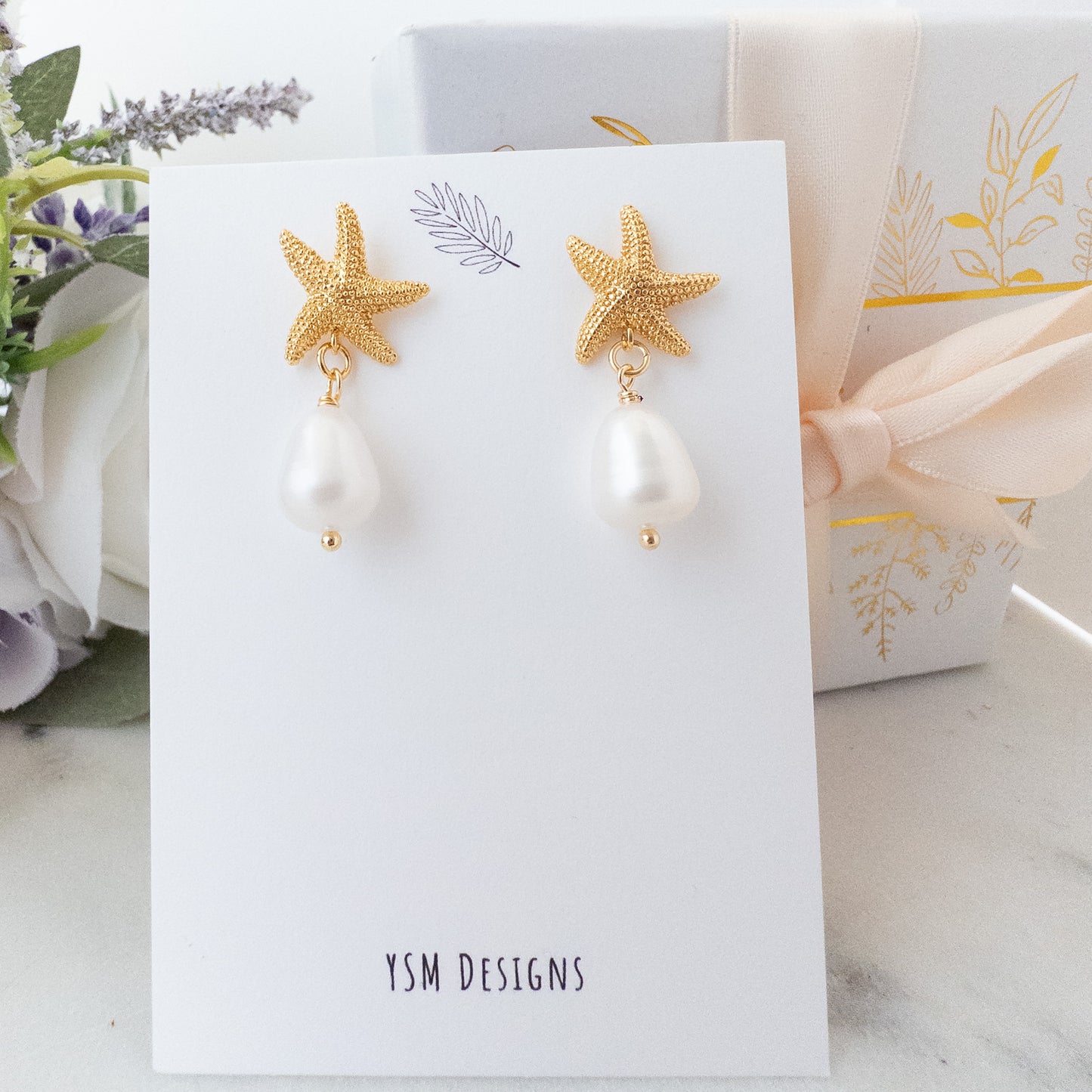 Seaside Charm Starfish & Pearl Drop Earrings