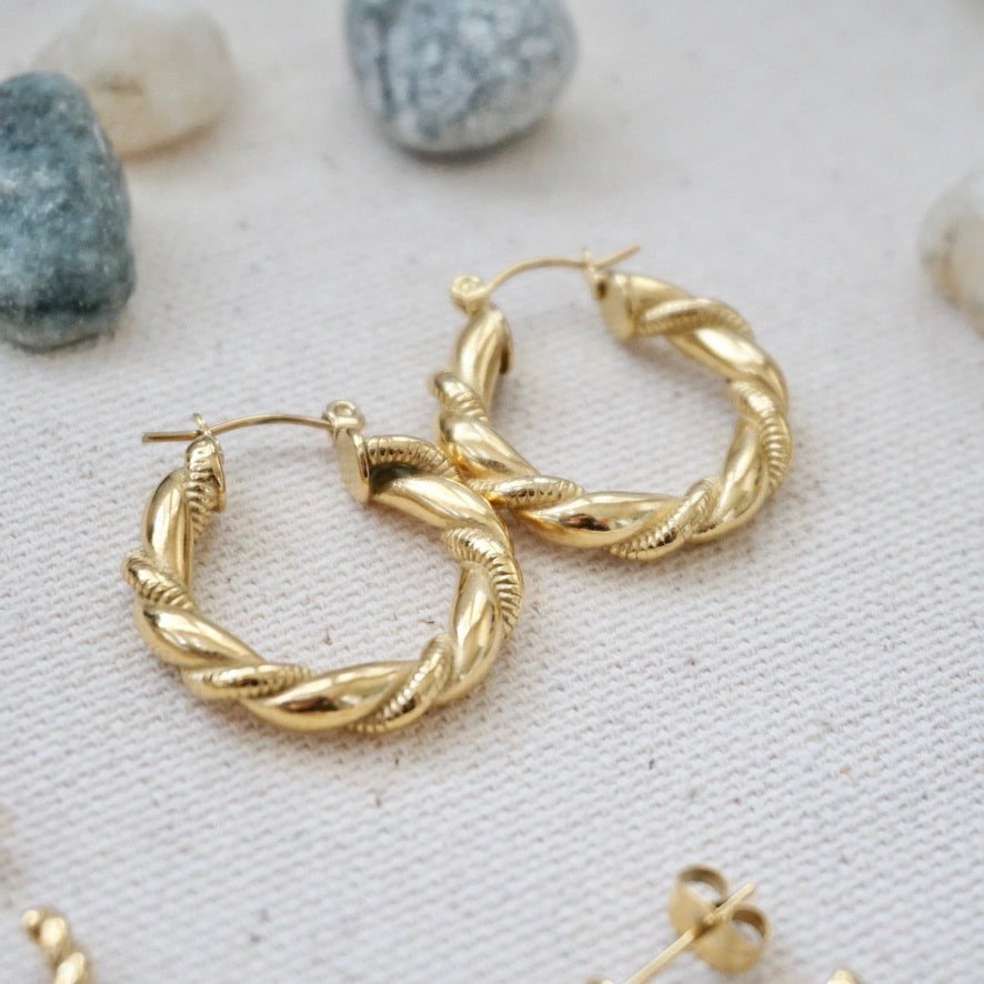 Gold Rope Twist Hoop Earrings