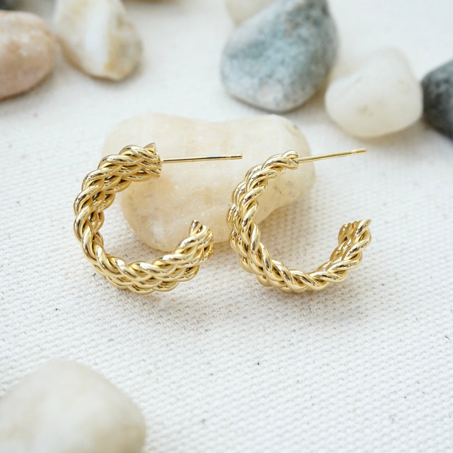 Triple Twist Gold Hoop Earrings