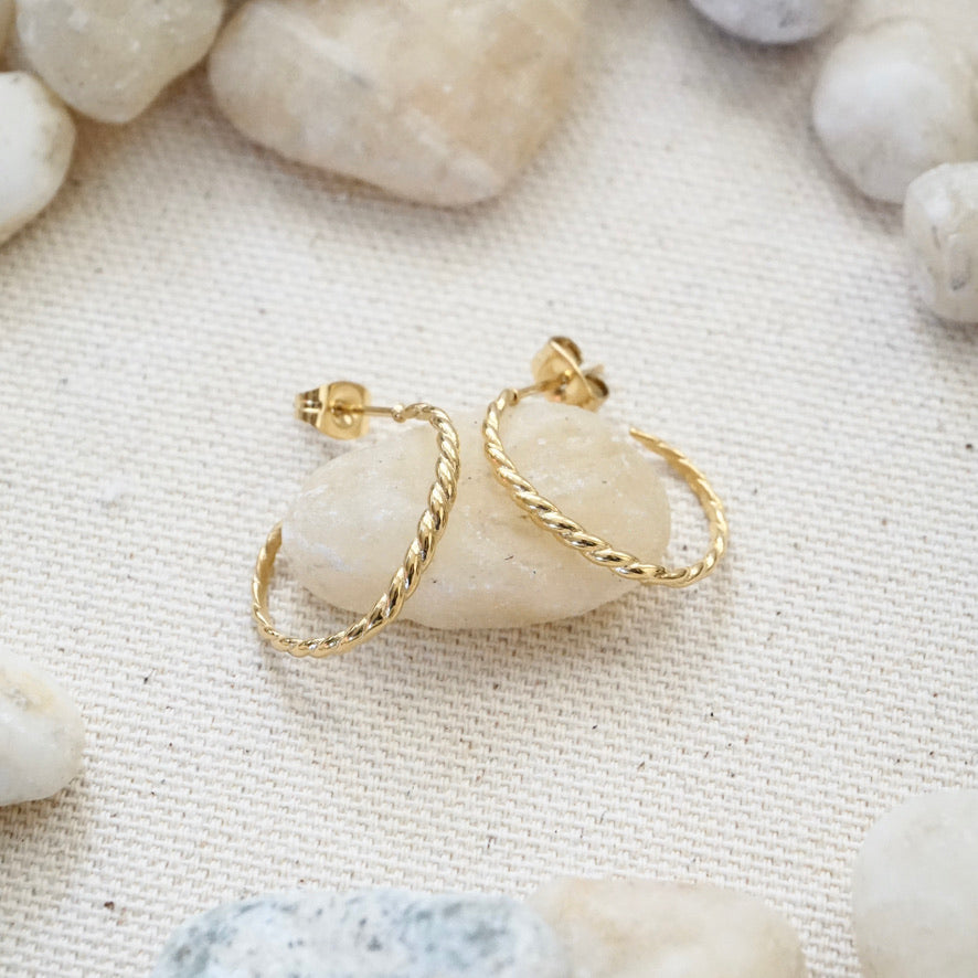 Thin Twist Gold Hoop Earrings