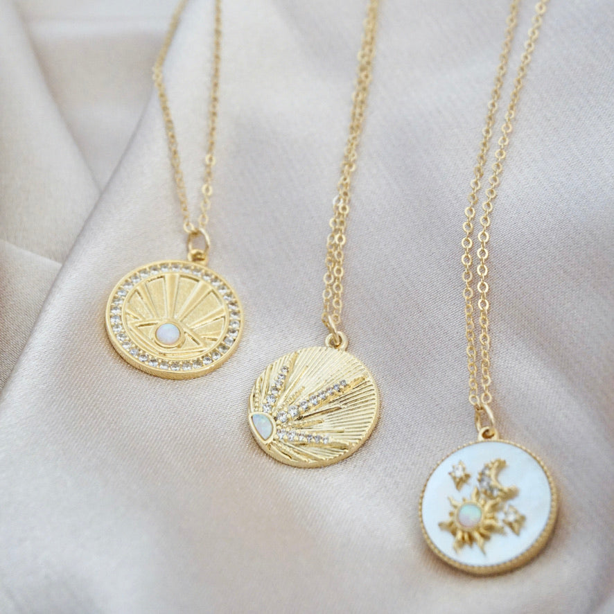 Opal Sun Burst Coin Necklace