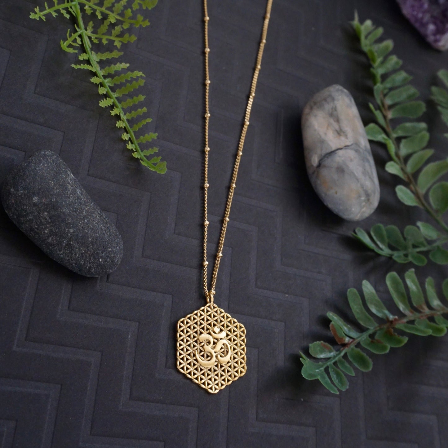 Gold Om Medallion Necklace