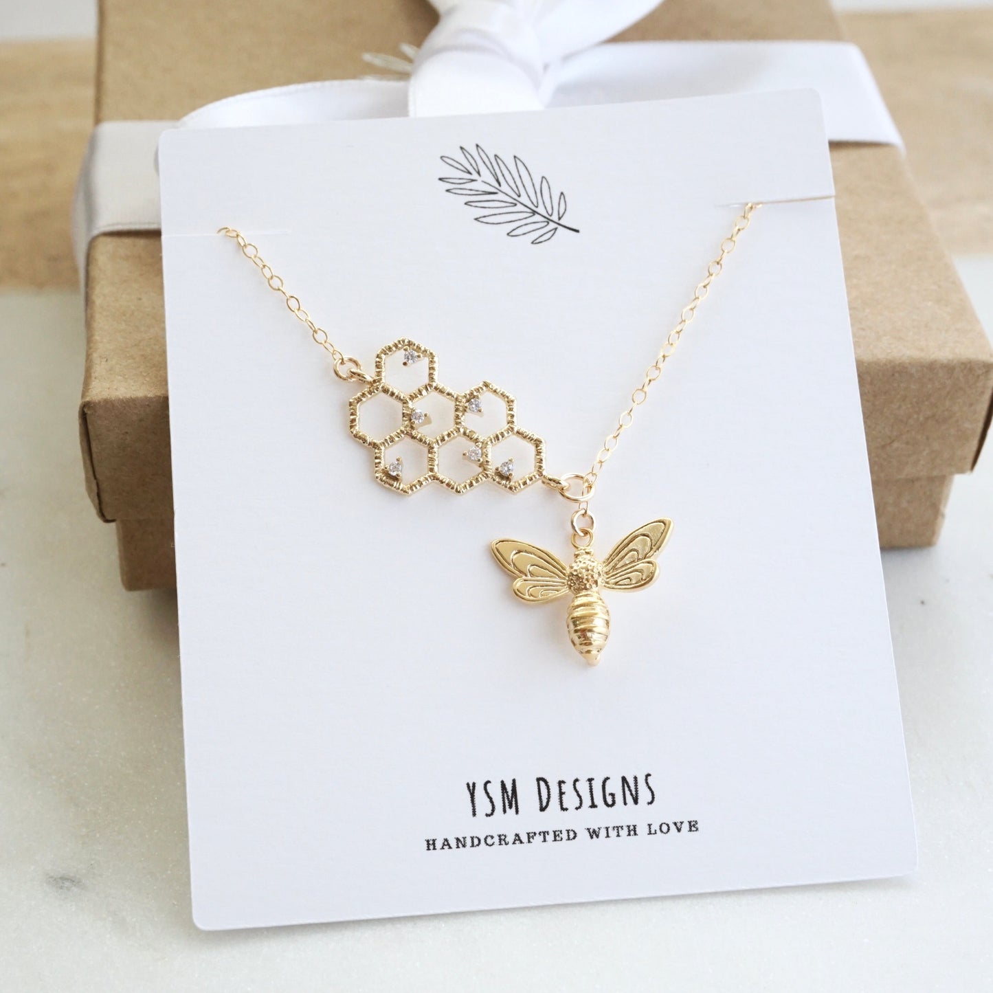 Honeycomb Bee Lariat Necklace