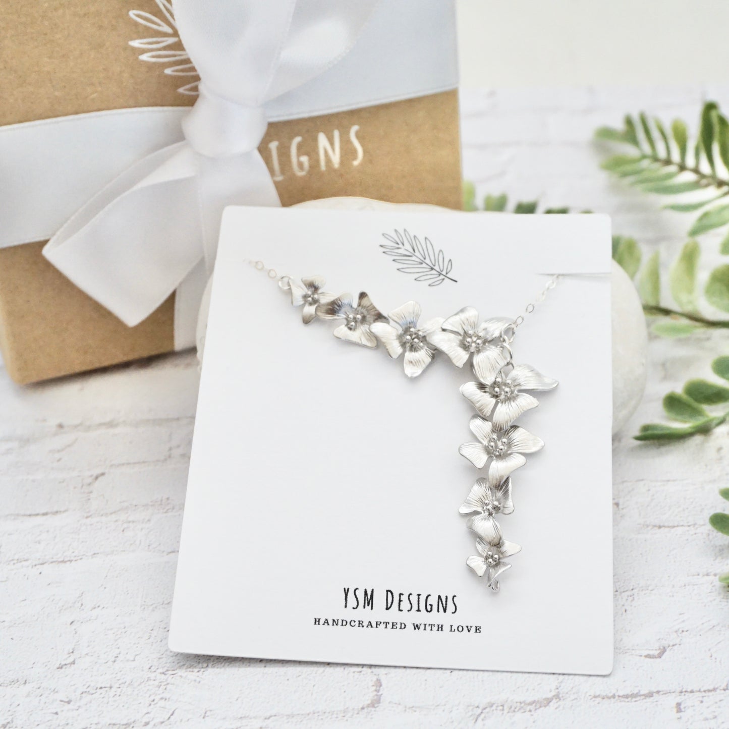 Silver Asymmetrical Dogwood Necklace