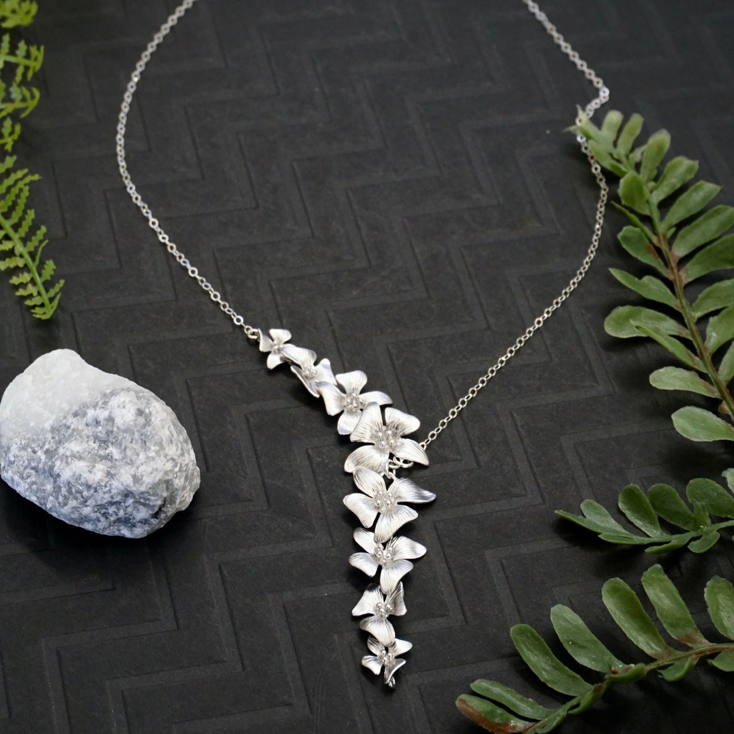 Silver Asymmetrical Dogwood Necklace