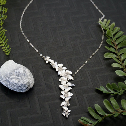 Silver Asymmetrical Dogwood Necklace
