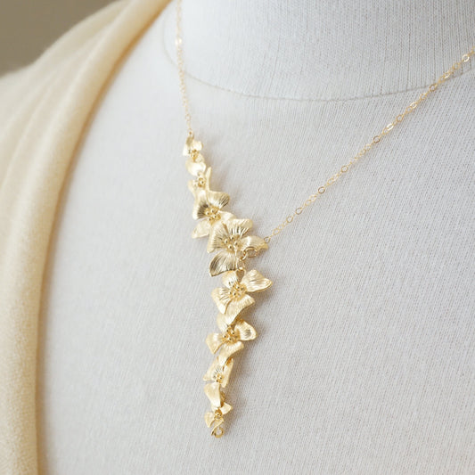 Asymmetrical dogwood necklace