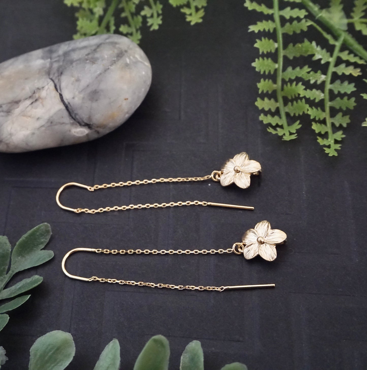 Gold Plumeria Threader Earrings