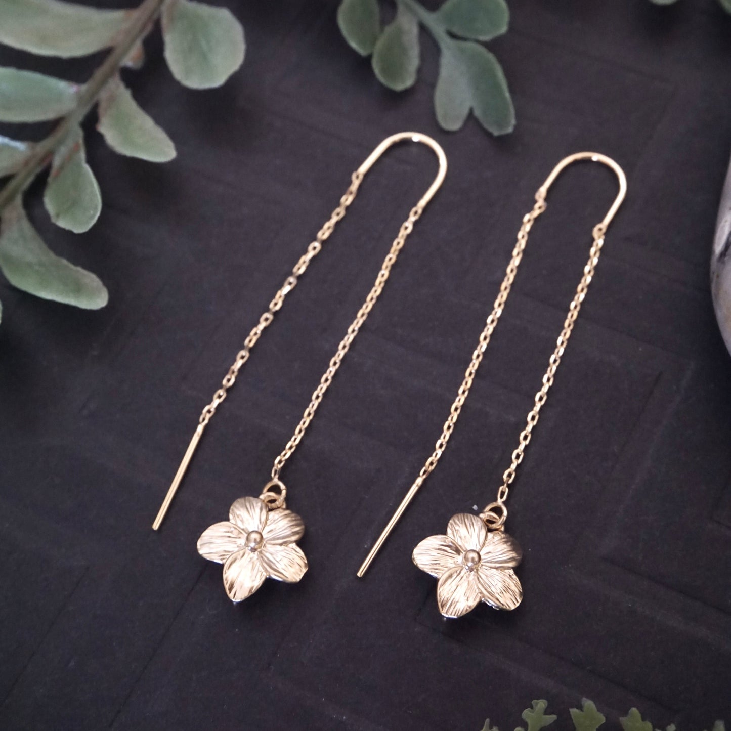 Gold Plumeria Threader Earrings