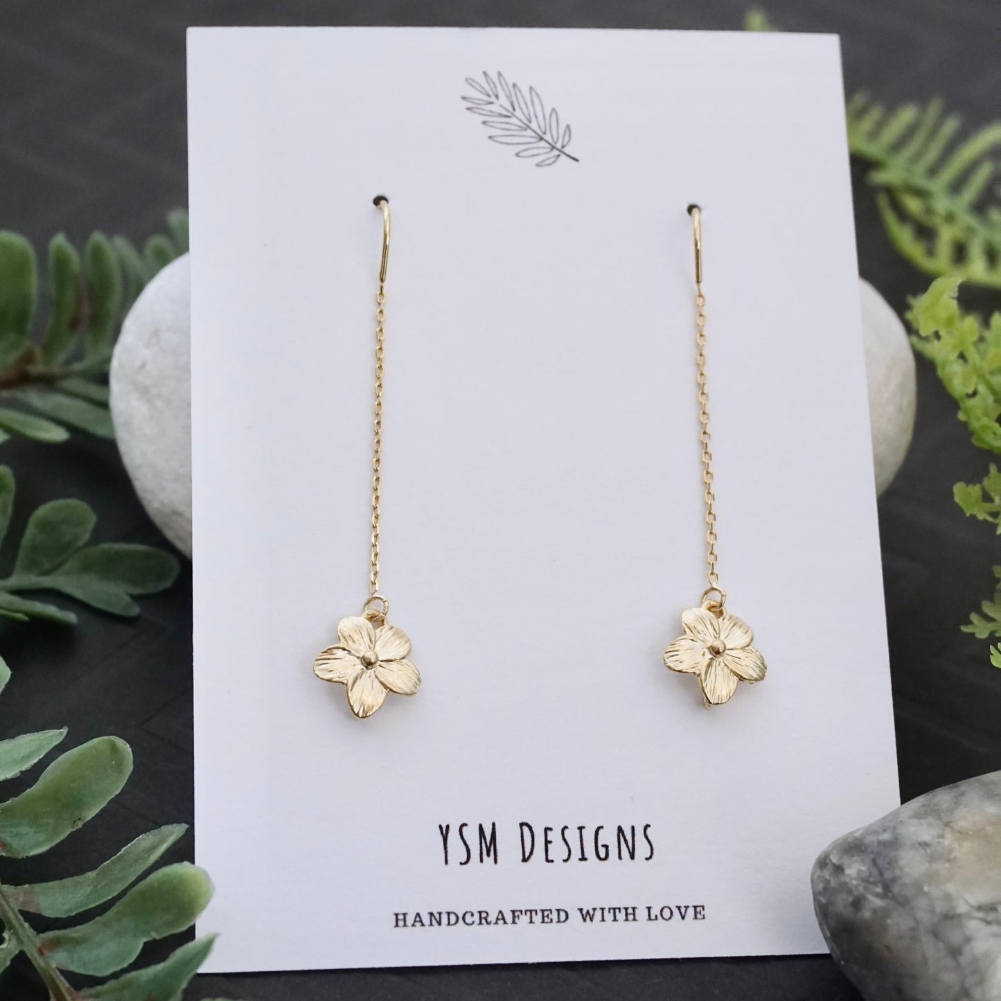 Gold Plumeria Threader Earrings