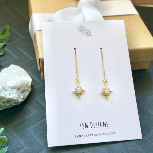 Opal North Star Threader Earrings
