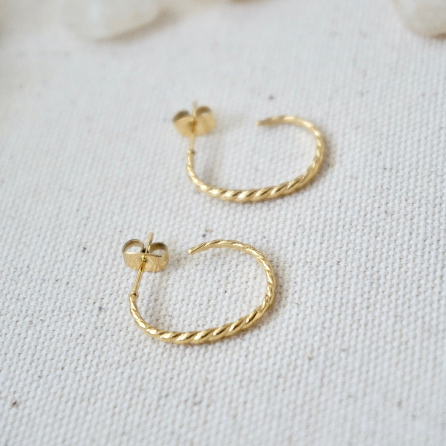 Thin Twist Gold Hoop Earrings