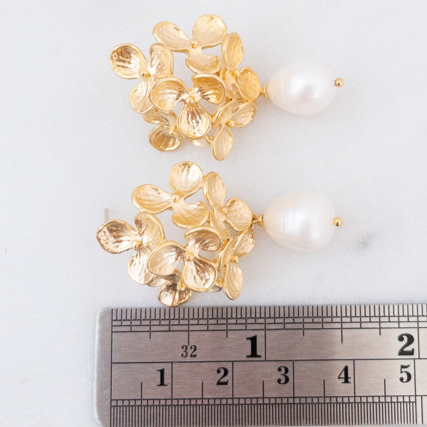 Hydrangea Flower Earrings with Freshwater Pearls