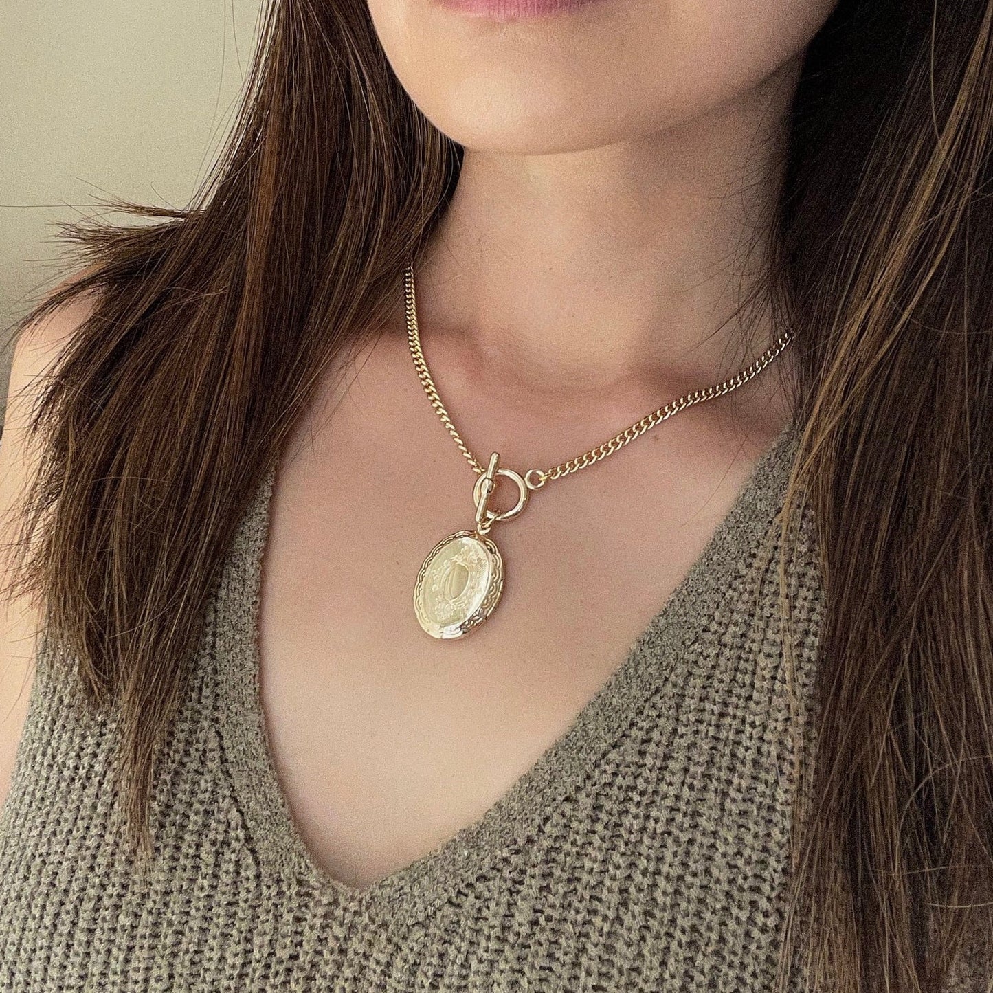Oval Locket Toggle Necklace