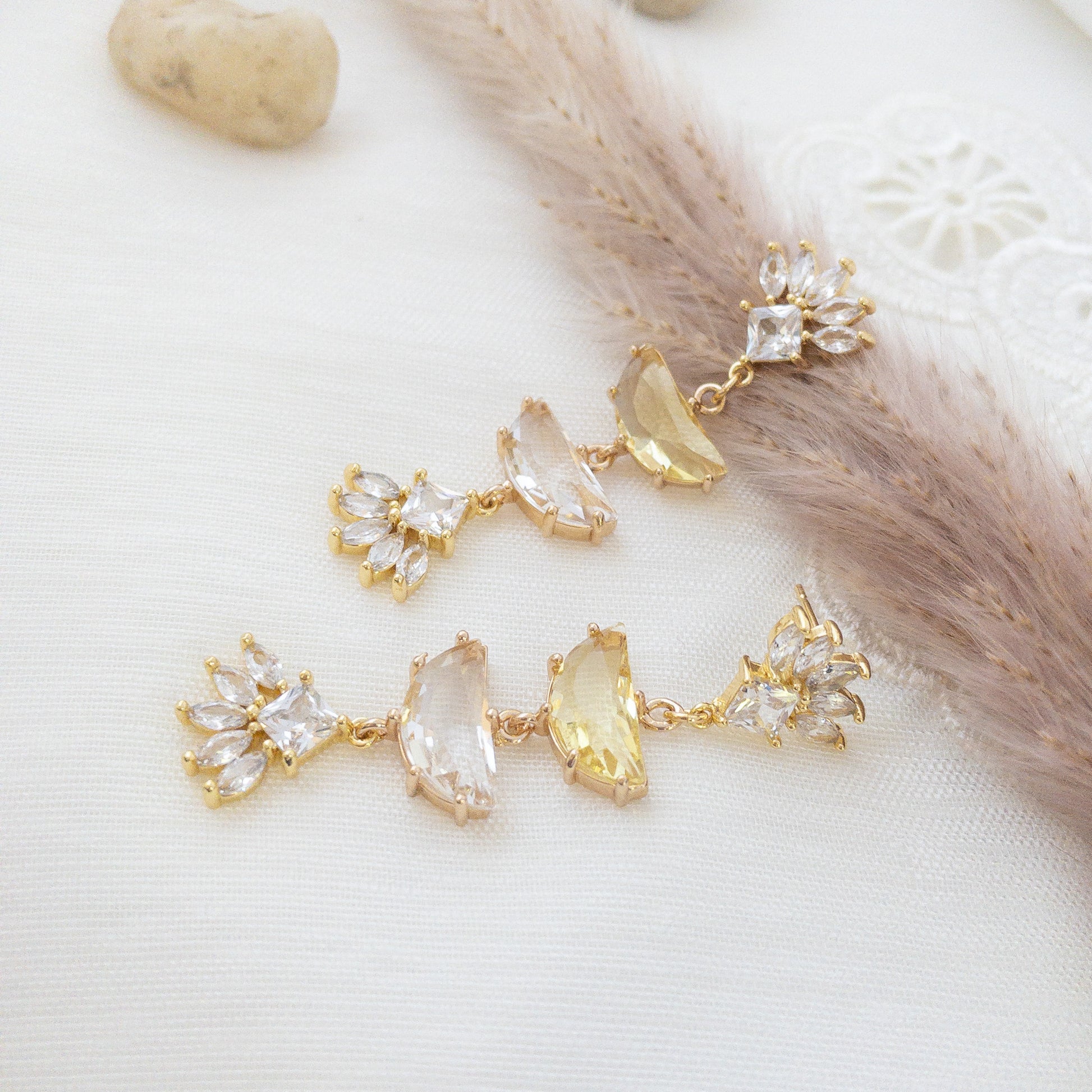Crystal statement earrings with yellow crystal stones