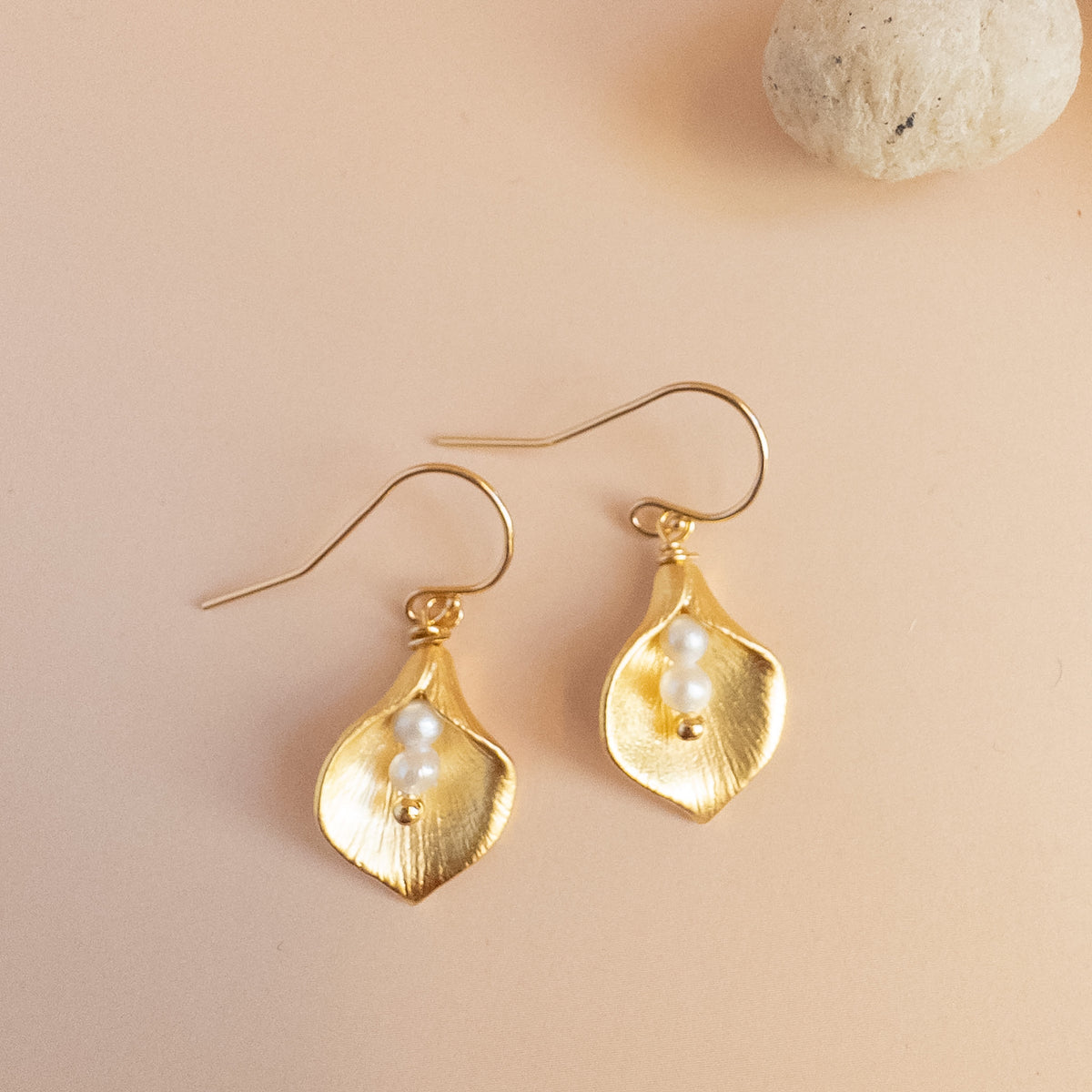 gold calla lily earrings on 14K gold filled ear wires