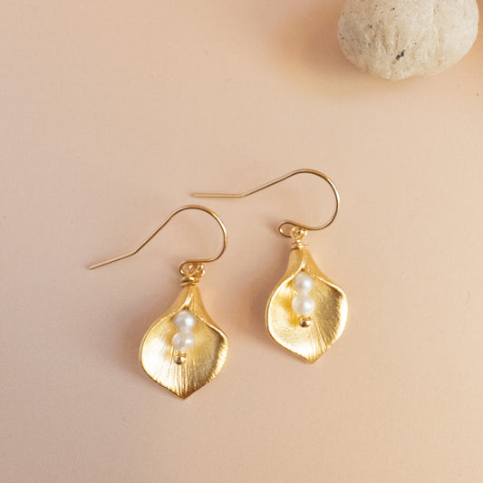 gold calla lily earrings on 14K gold filled ear wires