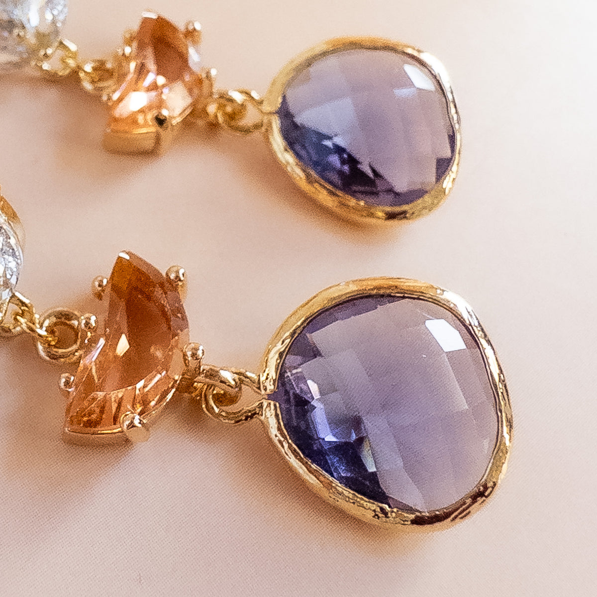 Cora Peach and Plum Crystal Drop Earrings