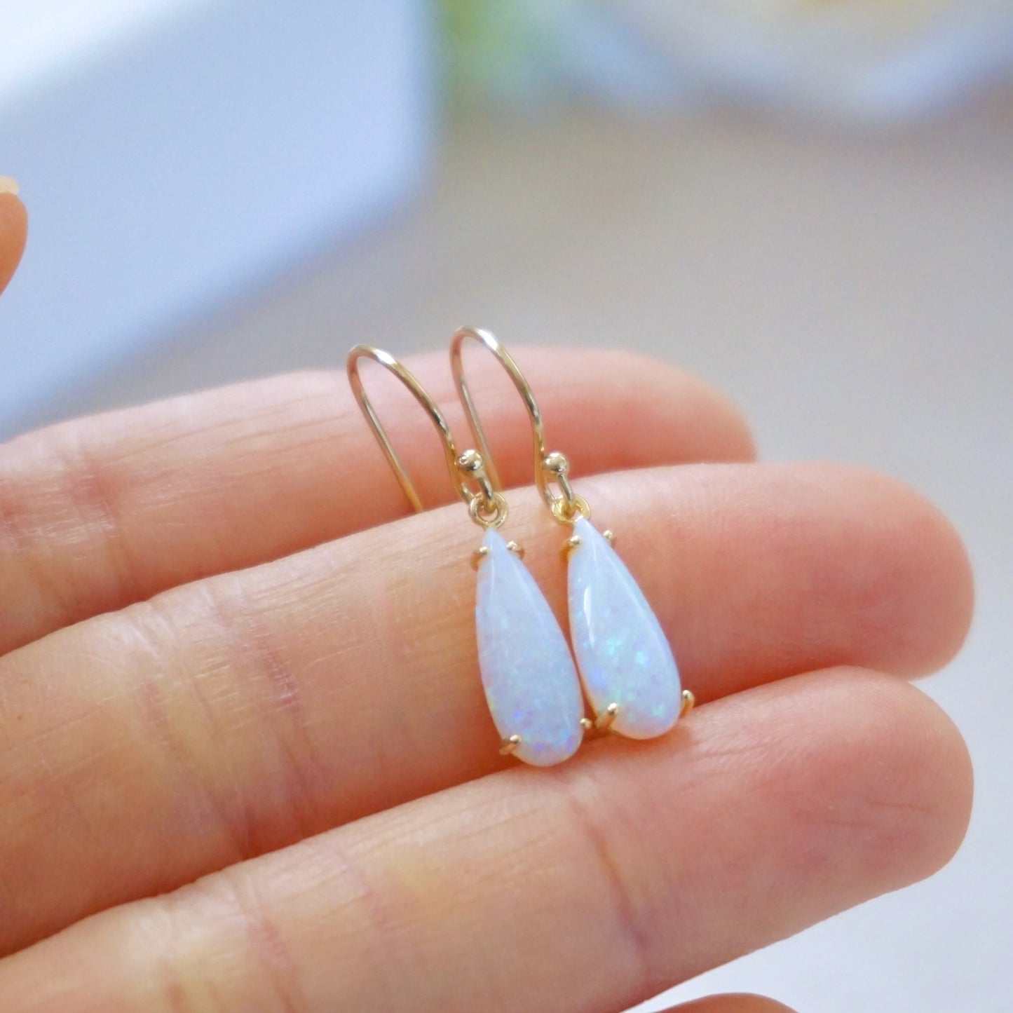 Opal Teardrop Earrings Necklace Set