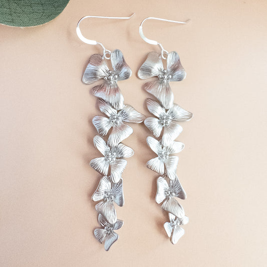 Cascading Silver Dogwood Earrings