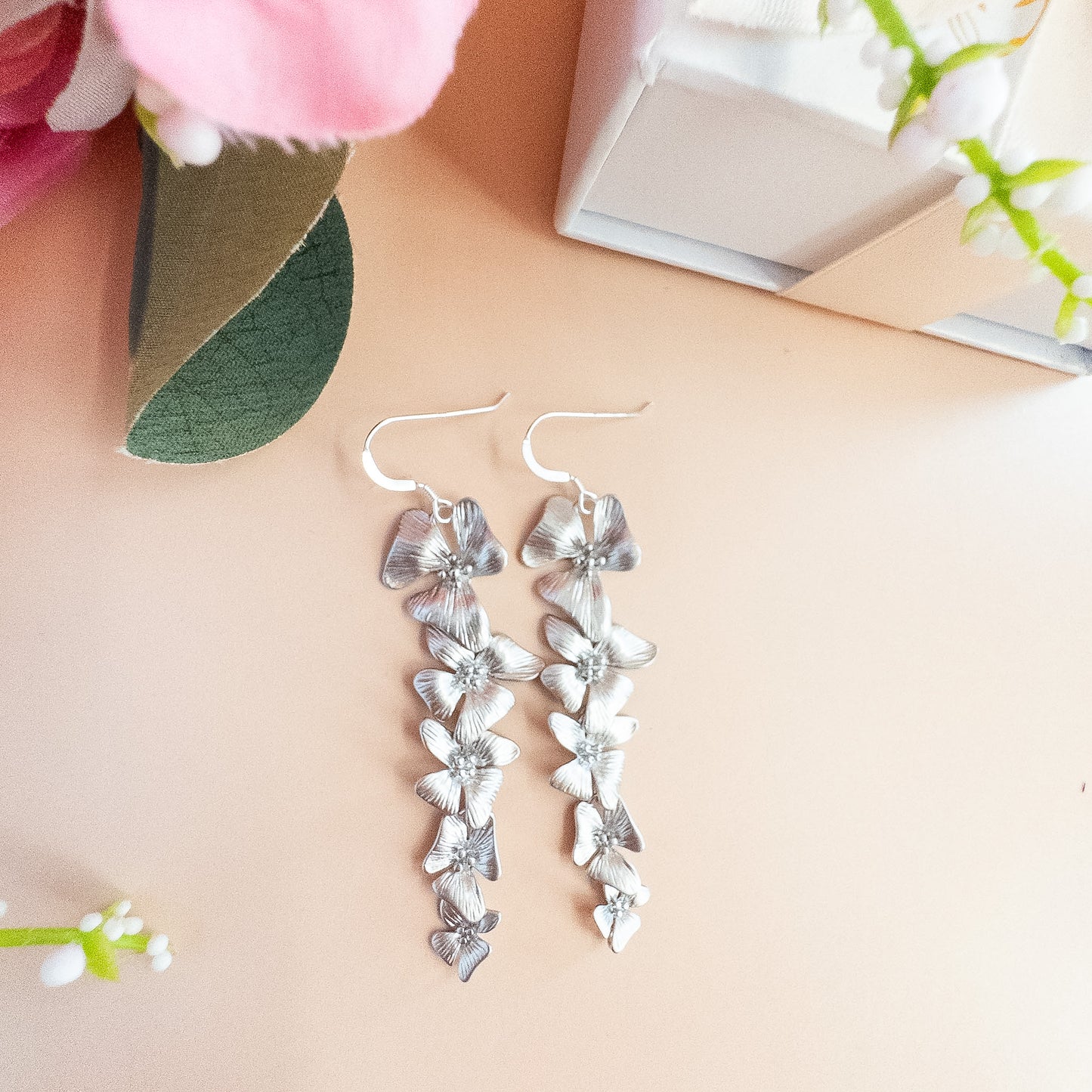 Cascading Silver Dogwood Earrings
