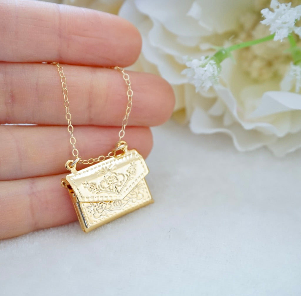 Gold Envelope Locket Necklace