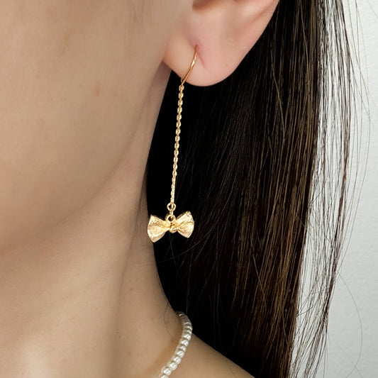 Gold Bow Threader Earrings