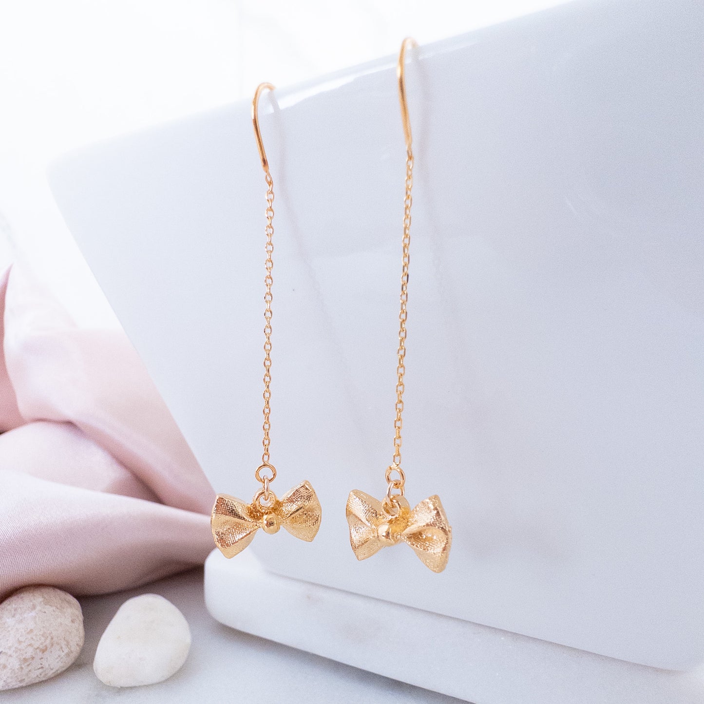 Gold Bow Threader Earrings