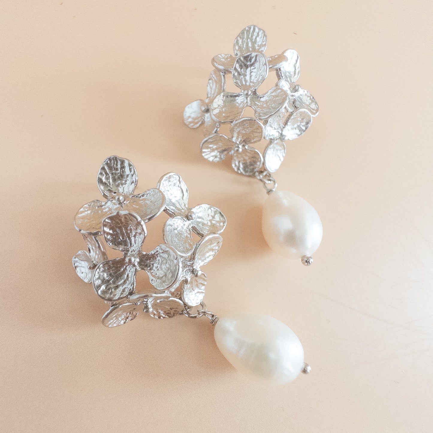 Hydrangea Flower Earrings with Freshwater Pearls