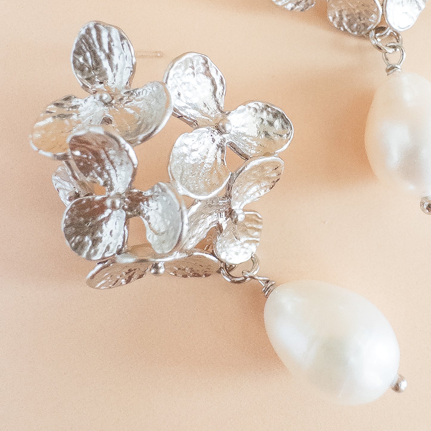 Hydrangea Flower Earrings with Freshwater Pearls