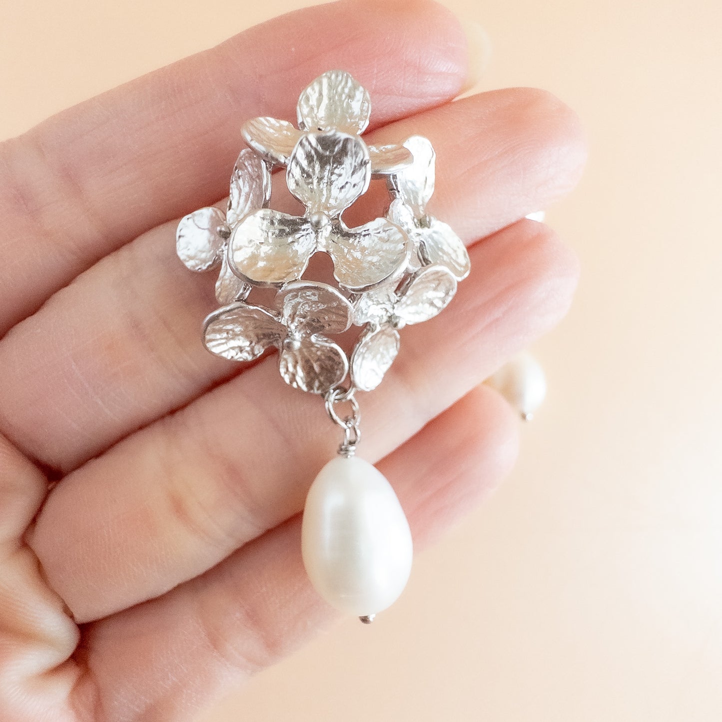 Hydrangea Flower Earrings with Freshwater Pearls