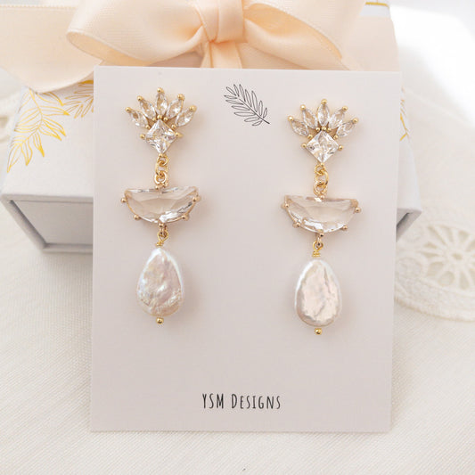 Art Deco Inspired earrings with freshwater pearls