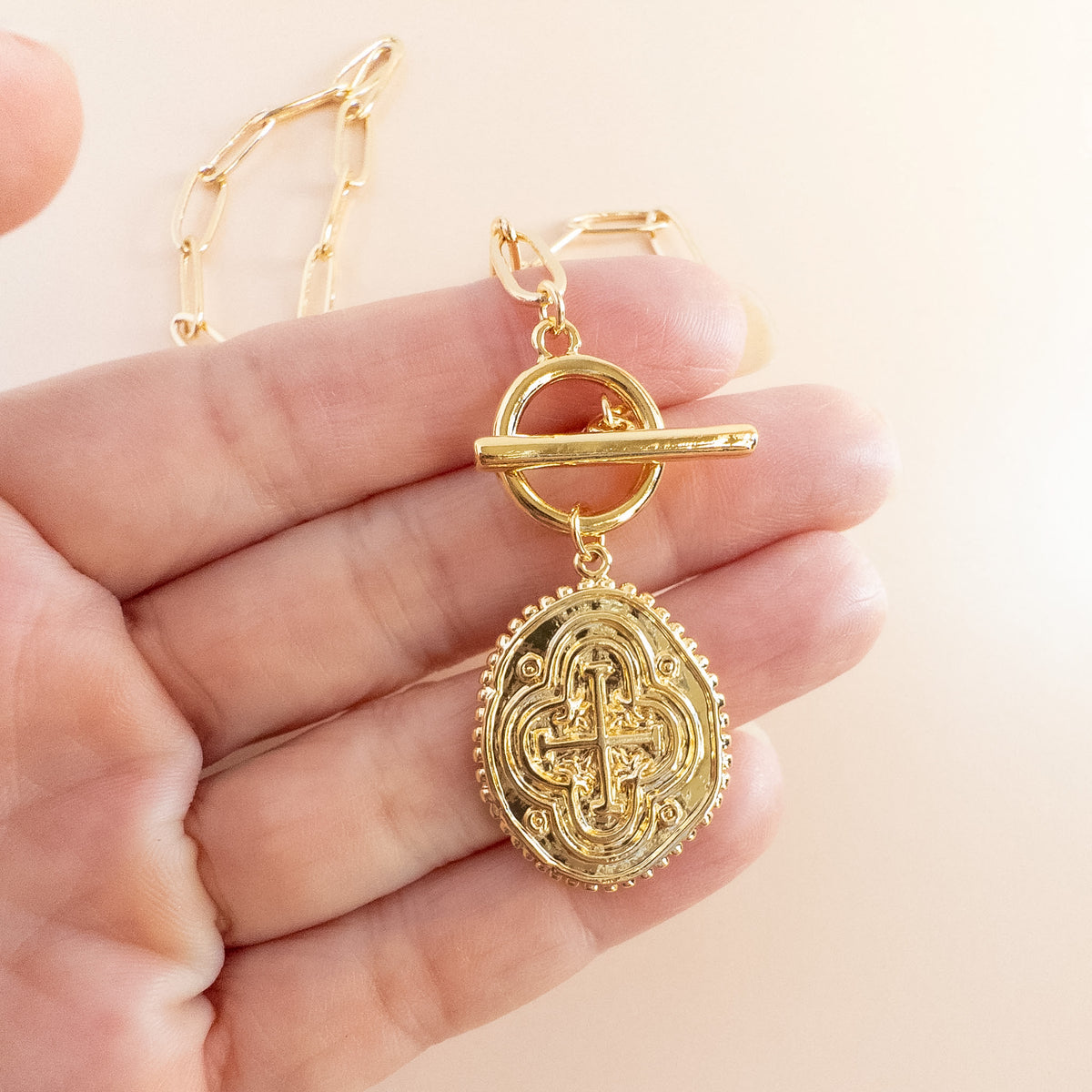 Coin Medallion Toggle Necklace