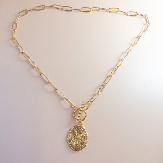 gold coin medallion toggle necklace 