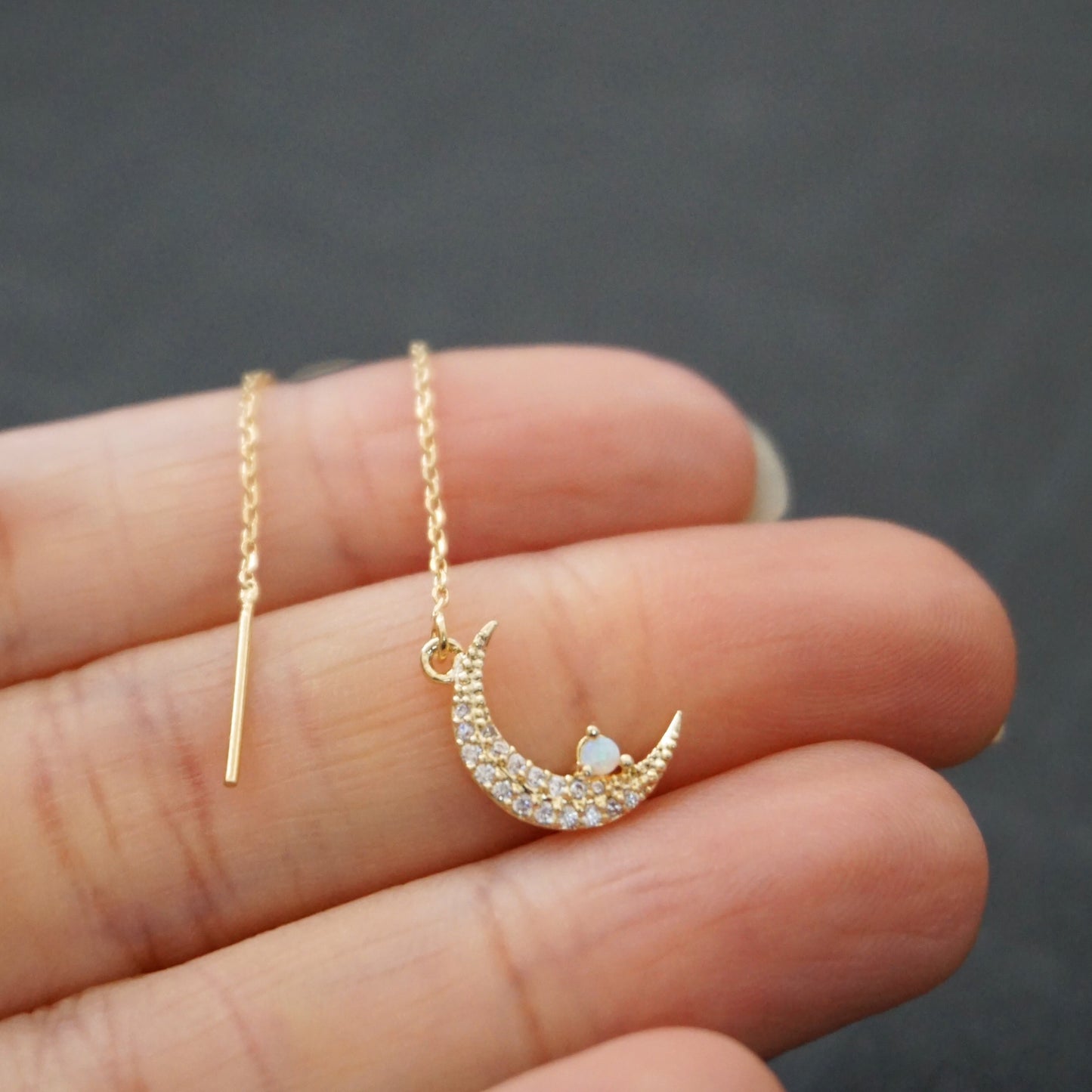 Opal Crescent Moon Threader Earrings