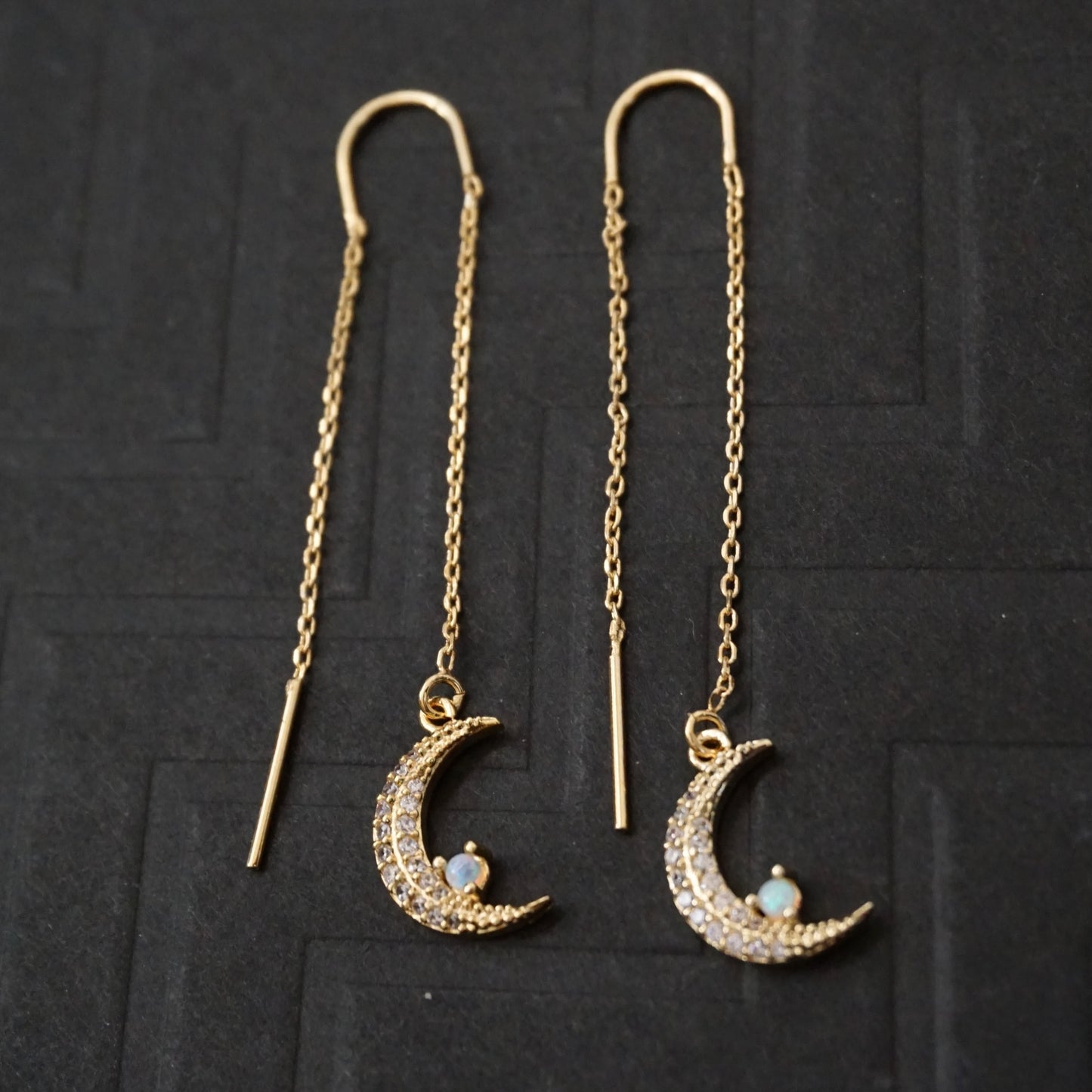 Opal Crescent Moon Threader Earrings