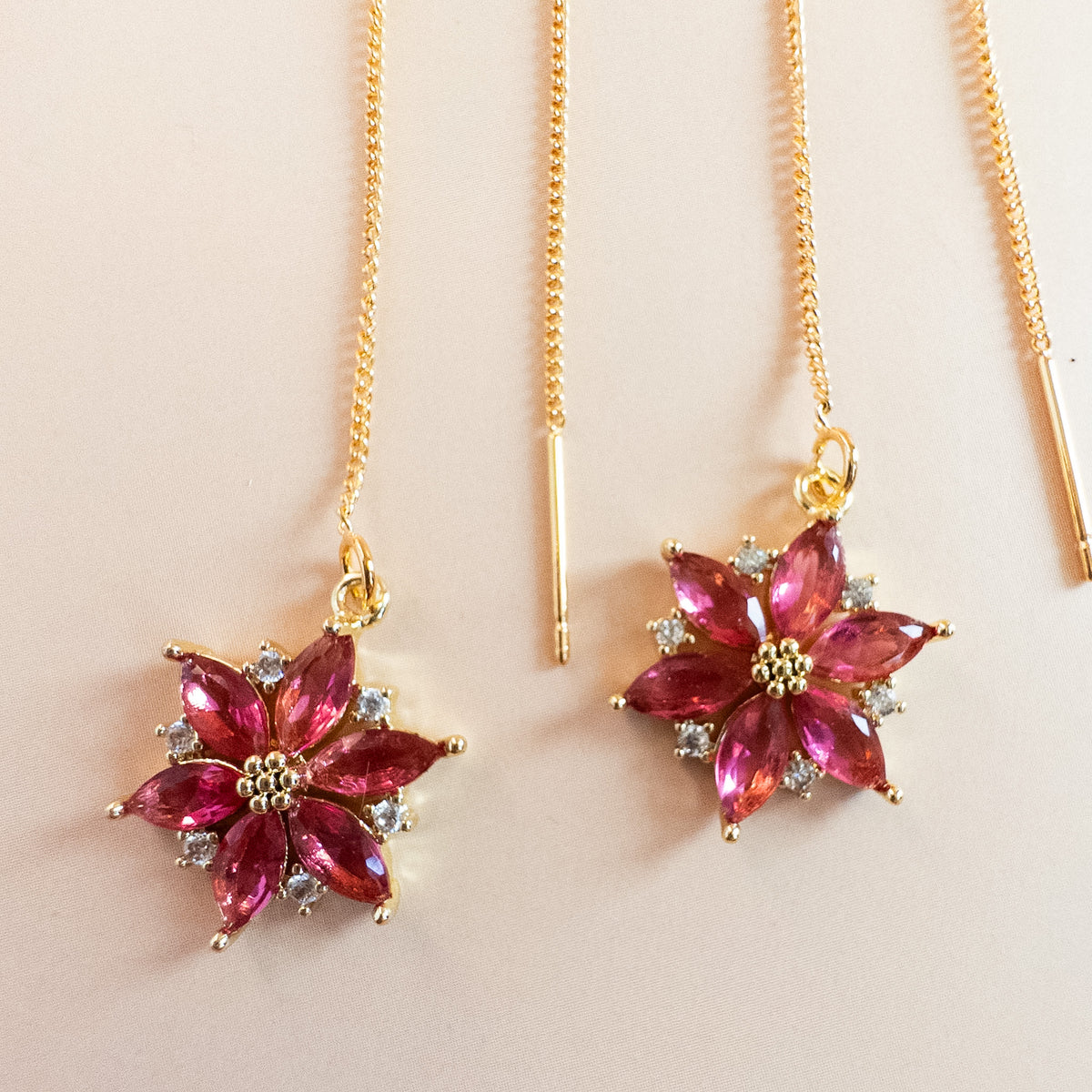 Poinsettia Threader Earrings