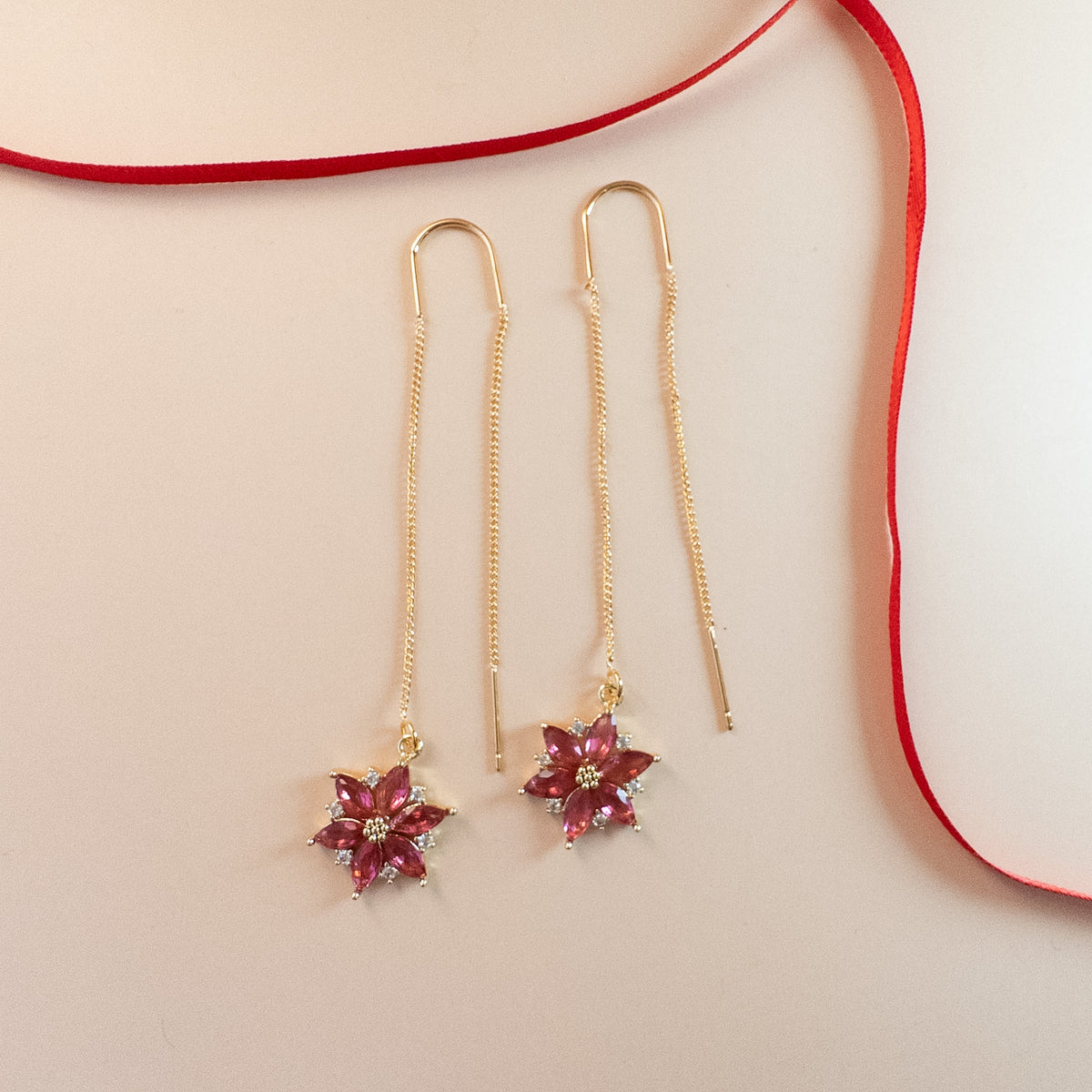 Poinsettia Threader Earrings