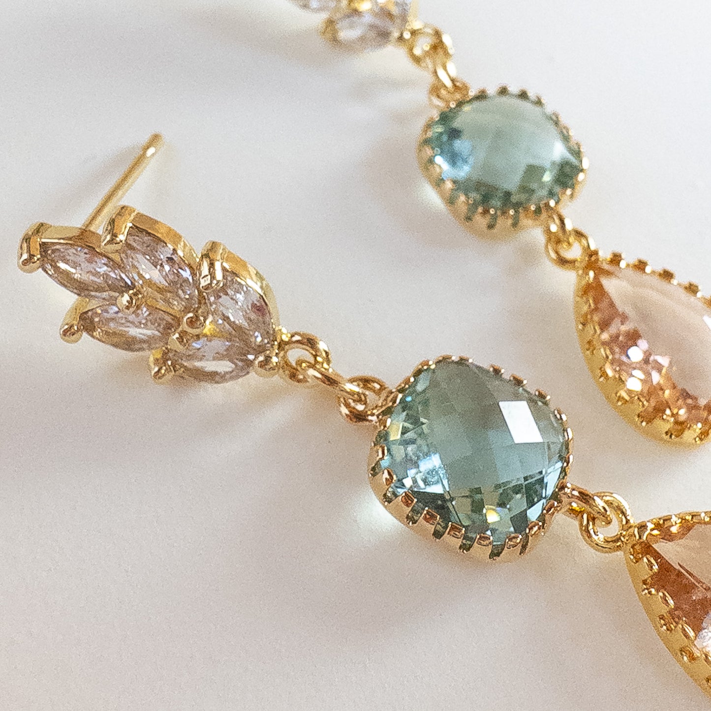 Seafoam & Peach Crystal Drop Earrings